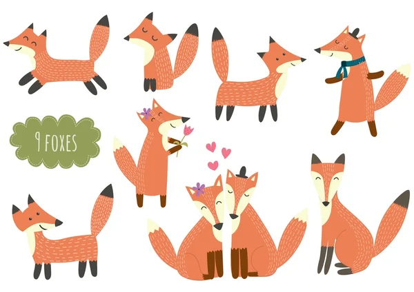 Cute foxes collection — Stock Vector