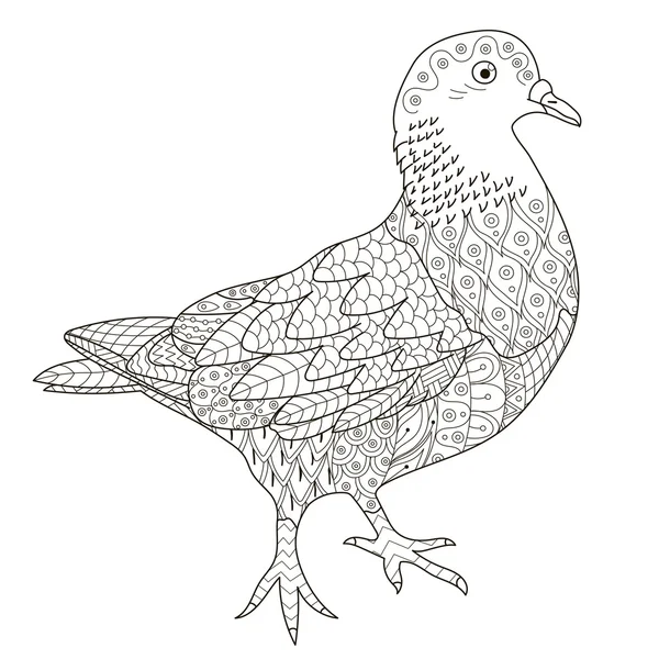Zentangle 様式ページを着色の鳩 — ストックベクタ