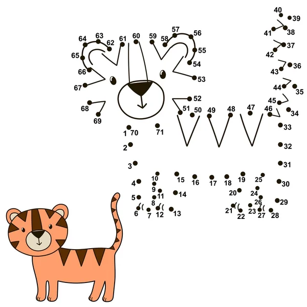 Spojte tečky a nakreslit roztomilý tygr a vybarvit — Stockový vektor