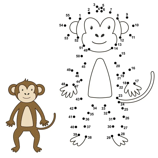 Connectez les points pour dessiner le singe mignon et le colorer — Image vectorielle