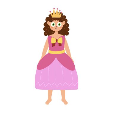 Pembe elbiseli ve taclı şirin prenses. Güzel kız tecrit edilmiş element