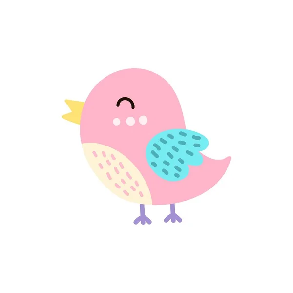 Lindo pájaro rosa elemento aislado. Personaje divertido para baby shower y diseño de niños — Archivo Imágenes Vectoriales