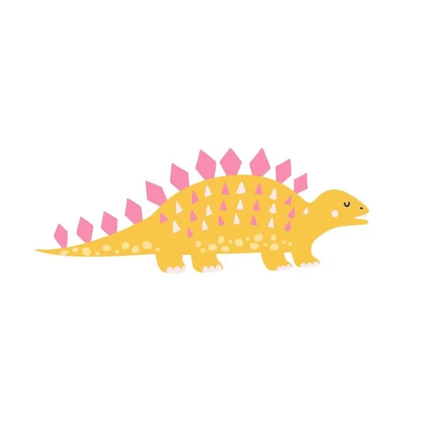 Stegosaurus kuning lucu dengan gaya kekanak-kanakan. Cetakan dinosaurus yang lucu - Stok Vektor