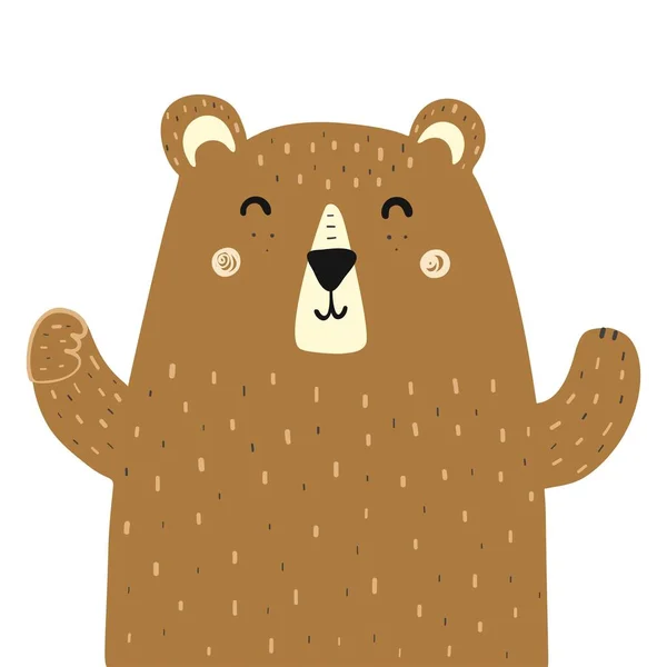 Niedlicher brauner Grizzlybär-Print für Kinder. Waldcharakter — Stockvektor