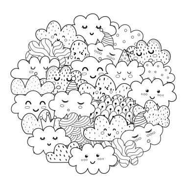 Karalama bulutları boyama kitabı için şekil şekli oluşturur. Siyah ve beyaz baskı