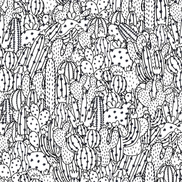 Кактусы черно-белый бесшовный рисунок для раскраски книги. Суккулентная страница раскраски — стоковый вектор