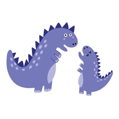 Şirin anne ve bebek dinozorların baskısı. Komik Tyrannosaurus Rex Dino Ailesi