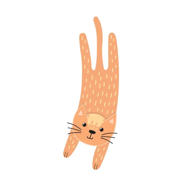Kucing melompat lucu dengan gaya kartun. Unsur terisolasi karakter Feline. Lucu anak kucing jahe - Stok Vektor