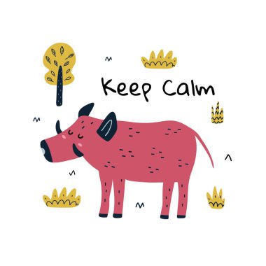 Tatlı bir yaban domuzuyla sakin ol. Orman karakterli komik kart