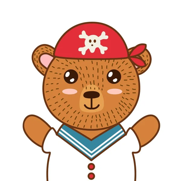 Cute pirate bear. Brown grizzly animal in a red hat. Forest character for kids design — Stock Vector
