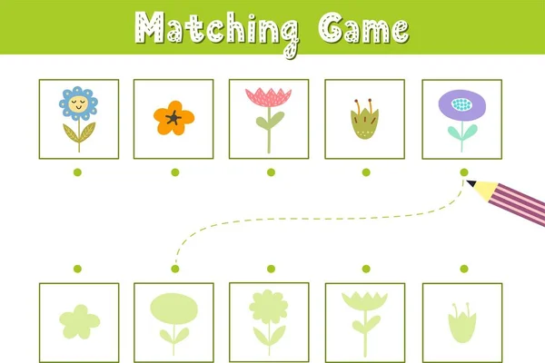 Vind de juiste schaduw. Matching spel met schattige bloemen. Grappige activiteitenpagina voor kinderen — Stockvector