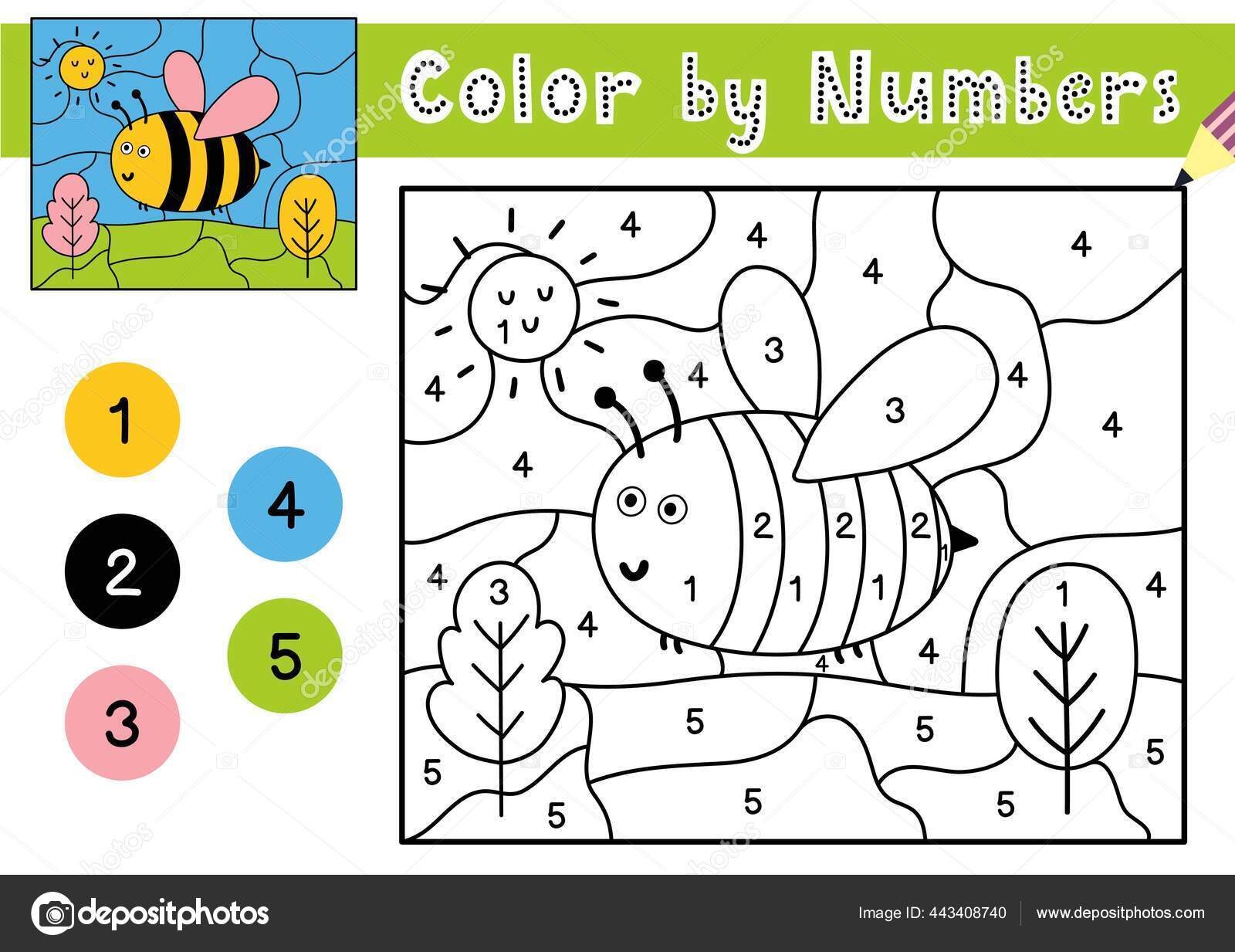 colorir por números com abelha. um jogo de quebra-cabeça para educação  infantil e atividades ao ar livre. 14536105 Vetor no Vecteezy