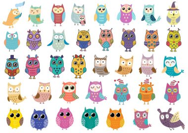 Sevimli baykuş koleksiyonu. Komik kuşlarla tırman