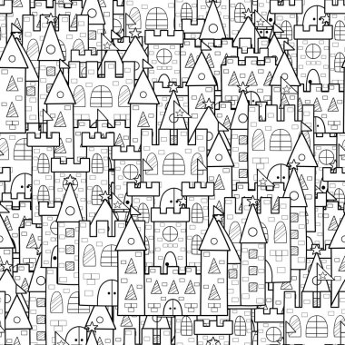 Sihirli krallık siyah ve beyaz pürüzsüz desen. Fantezi boyama sayfası