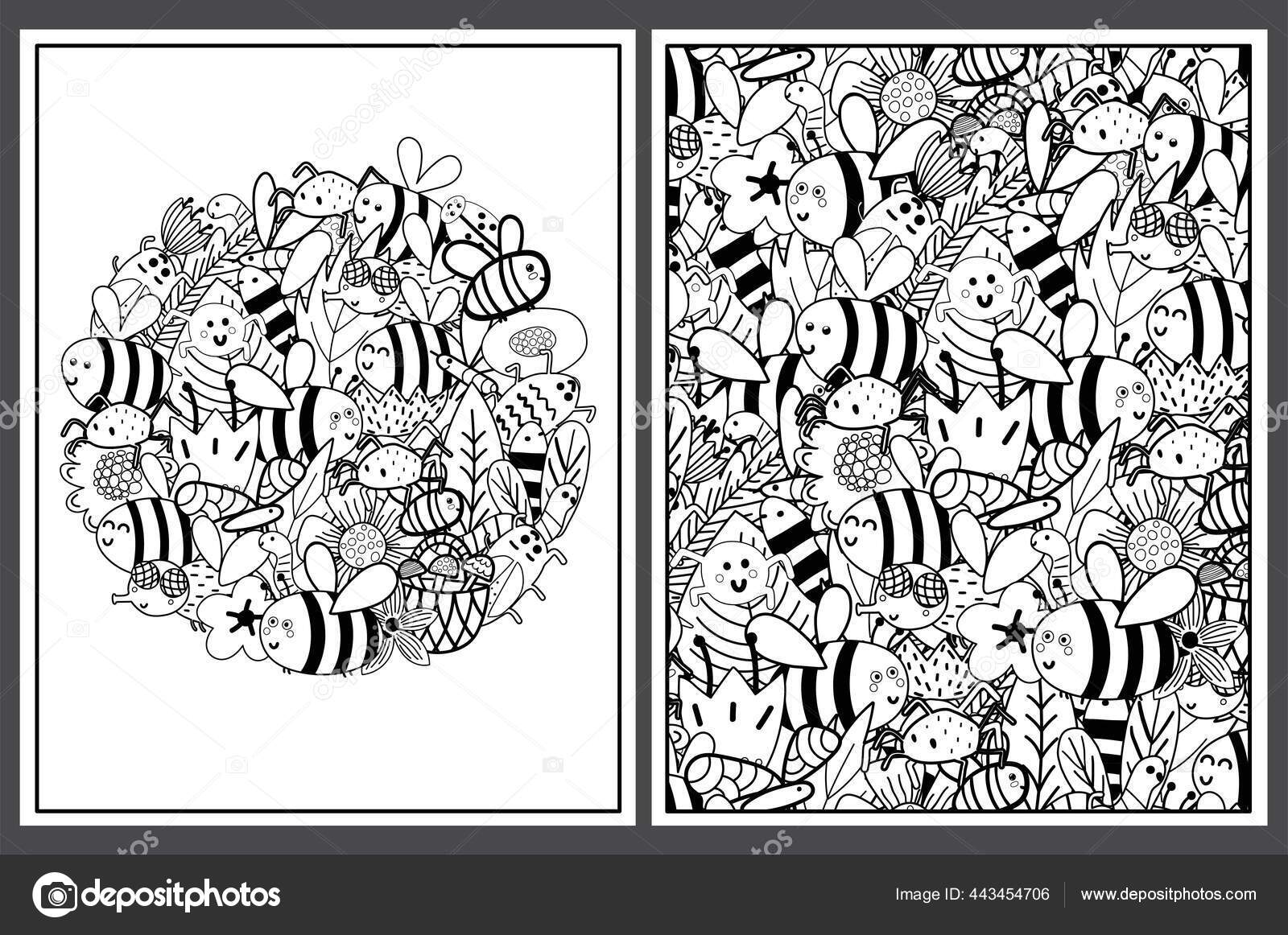 Download Coloring Pages Set With Cute Bees Doodle Insects Templates For Coloring Book Vector Image By C Juliyas Vector Stock 443454706