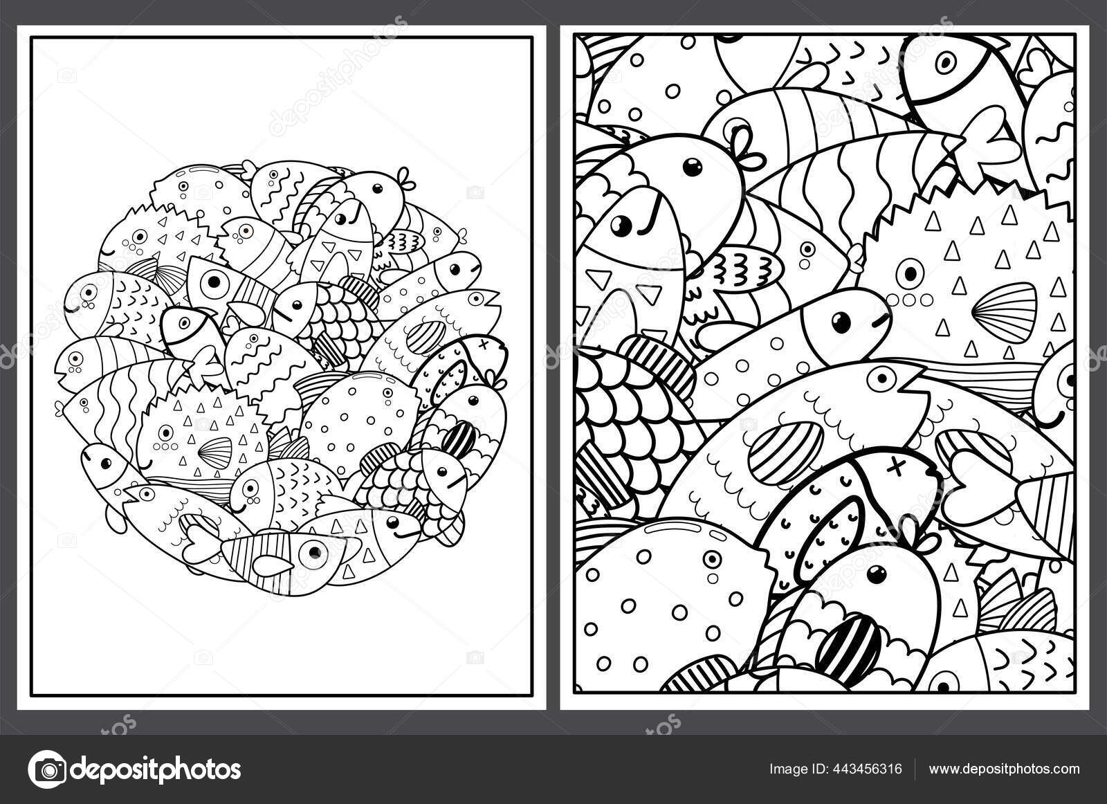 Fish vector illustration template for Coloring book. Drawing