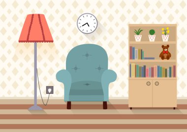 Bir oda düz stil mobilya ile iç.