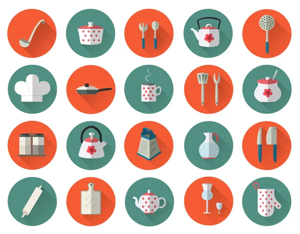 Mutfak gereçleri ve tencere düz Icons set — Stok Vektör