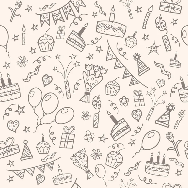 Geburtstagsparty Doodle-Muster — Stockvektor