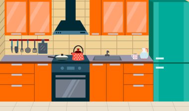 Mutfak iç mobilya ile. Vektör çizim 