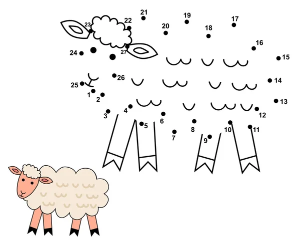 Συνδέστε τις τελείες να σχεδιάσετε τα χαριτωμένα πρόβατα — Διανυσματικό Αρχείο