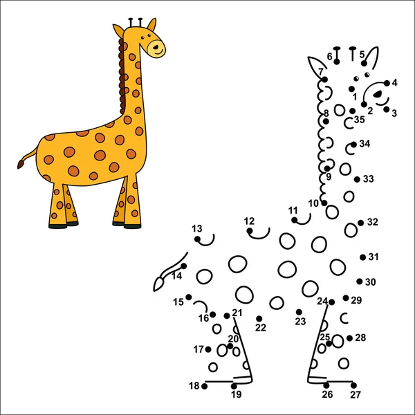 Conecte os pontos para desenhar a girafa bonito e colori-lo — Vetor de Stock