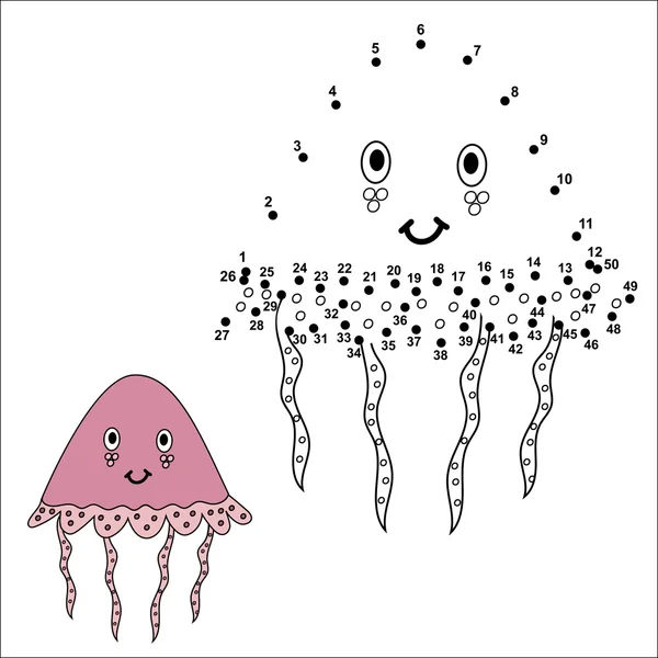 Spojte tečky roztomilý medúza a barvy — Stockový vektor