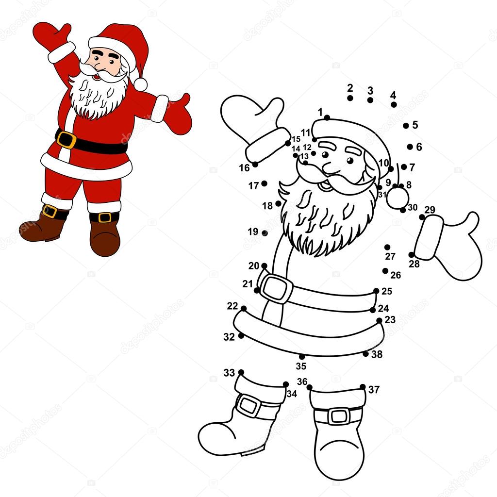 Unire i puntini per disegnare Babbo Natale e colore lui — Vettoriale Stock