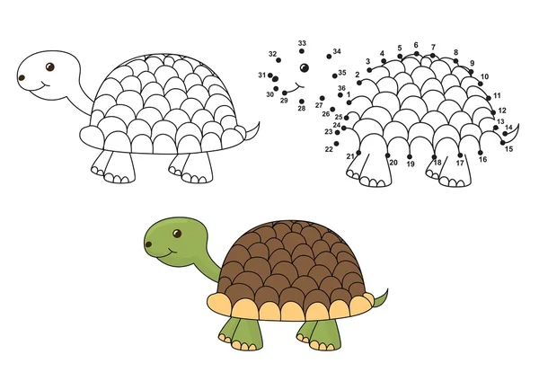 Χαριτωμένο κινούμενα χελώνα. Χρωματισμός και -να τελεία-τελεία εκπαιδευτικό παιχνίδι για τα παιδιά — Διανυσματικό Αρχείο