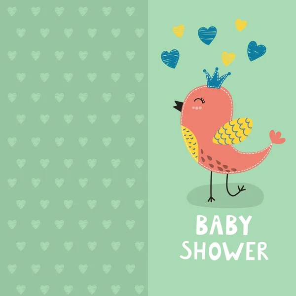 Baby shower invitation card with a cute bird — Stock Vector