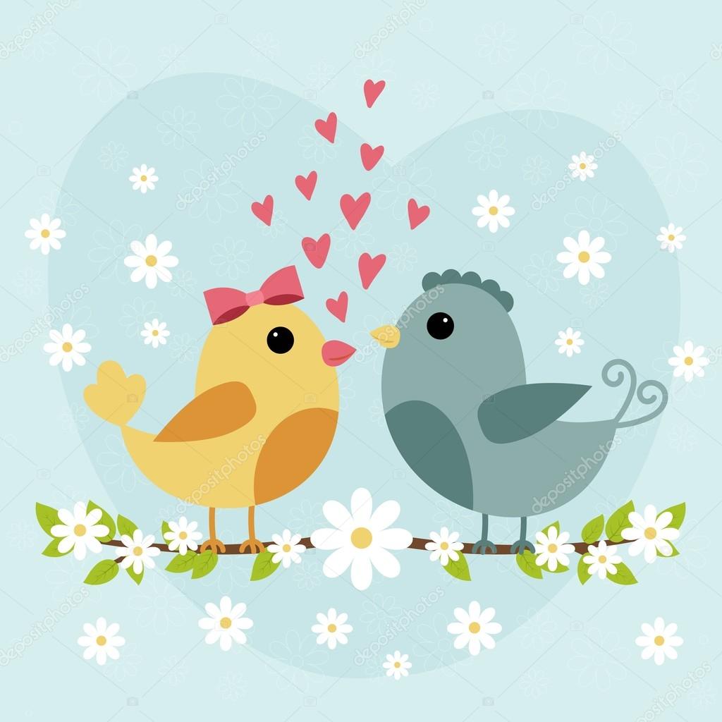 Happy Valentines Day card with cute bird couple