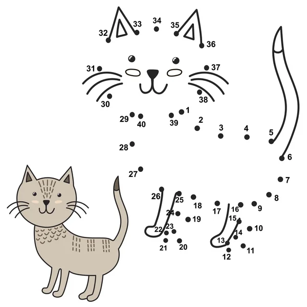 Connectez les points pour dessiner le chat mignon et le colorer — Image vectorielle