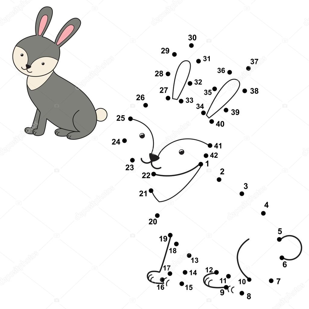 Verbinden Sie die Punkte, um das niedliche Kaninchen zu zeichnen ...