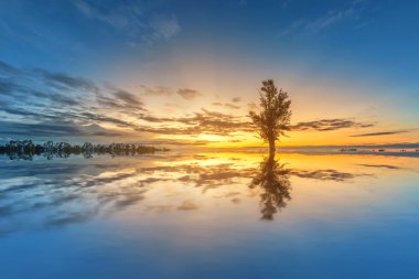 Yumuşak odak göl günbatımı arka plan ile renkli manzara