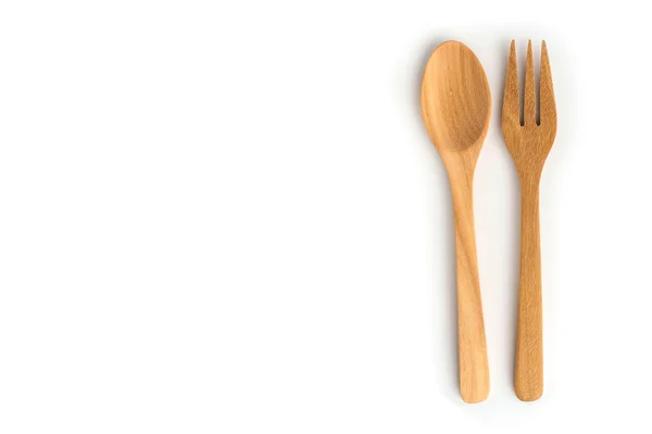 Ahşap çatal ve kaşık beyaz arka plan üzerinde