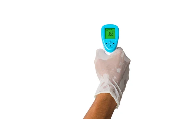 Handheld Infrarood Thermometer Voor Het Meten Van Lichaamstemperatuur Witte Achtergrond — Stockfoto