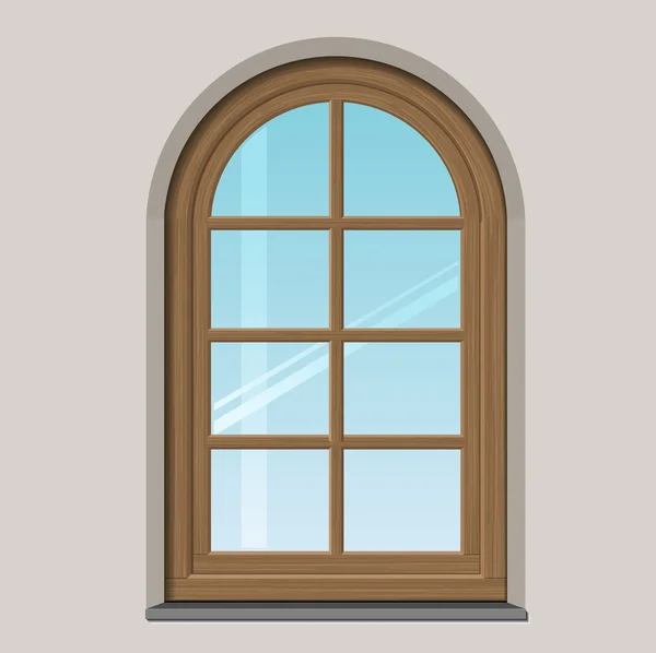 Ventana de madera arqueada — Vector de stock