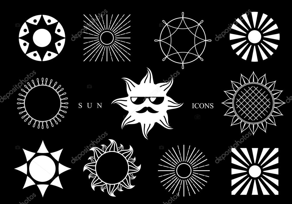 Set of different emblems of signs and symbols in the form of a circular or sun ornament