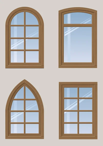 Reihe von Holzfenstern — Stockvektor