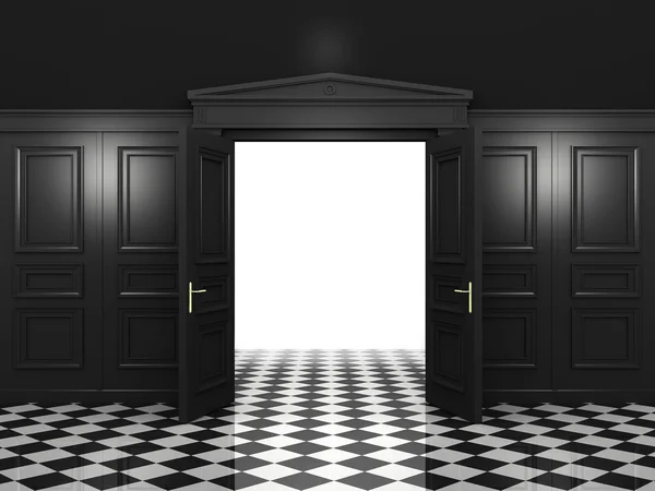 Black open double doors — Stock Photo, Image