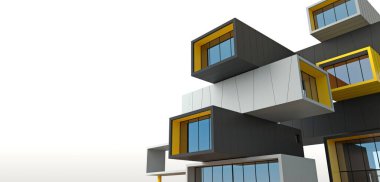 Blok konteynırlardan kavramsal teraslı gökdelen binası.