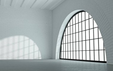 Siyah kemerli pencereli çatı katı tarzı iç mimari