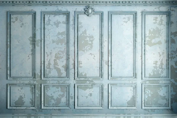 Parede clássica de painéis de estuque antigos tinta azul — Fotografia de Stock