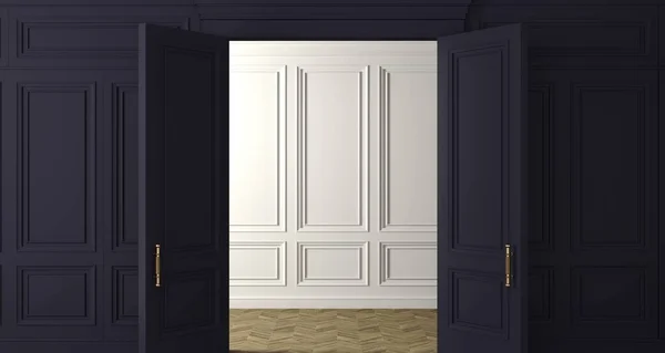 Klassische Wand aus dunklen Holzpaneelen Türen — Stockfoto