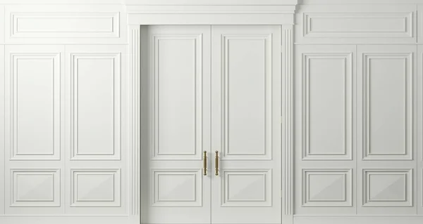Białe podwójne stare klasyczne drzwi w pokoju — Zdjęcie stockowe