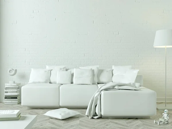 Modernt vardagsrum med vit soffa — Stockfoto