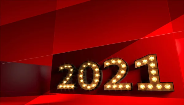 Golden number 2021 close up red background postcard — Stock Photo, Image