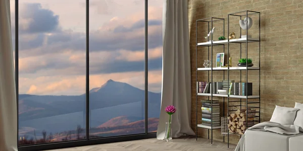 Modern interiör i ett lofthotell i bergen — Stockfoto