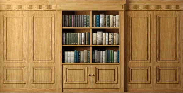 Muur houten achtergrond klassieke bibliotheek boeken of bibliotheek — Stockfoto