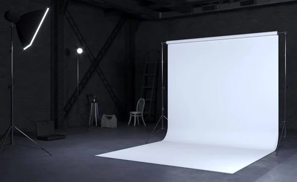 Photo studio room with white background